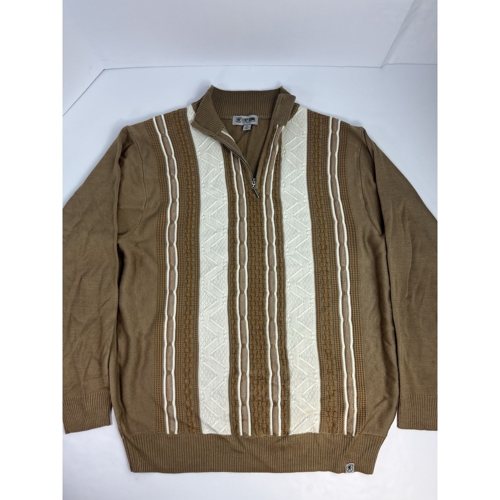 Stacy Adams Brown Quarter Zip Sweater Men's Size XL Textured Knit Coogi